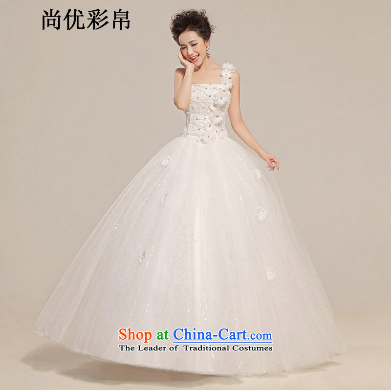 There is also optimized 8D wedding dresses spring new Korean single shoulder higher waist to align the bride pregnant women wedding summer large retro xs1034 Sau San m White XXL