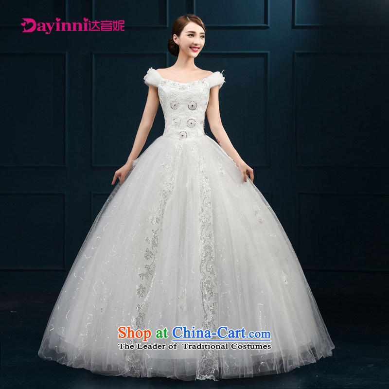 2015 wedding dresses new bride first field lace luxurious ornaments shoulder Korean to align bon bon yarn WhiteXL