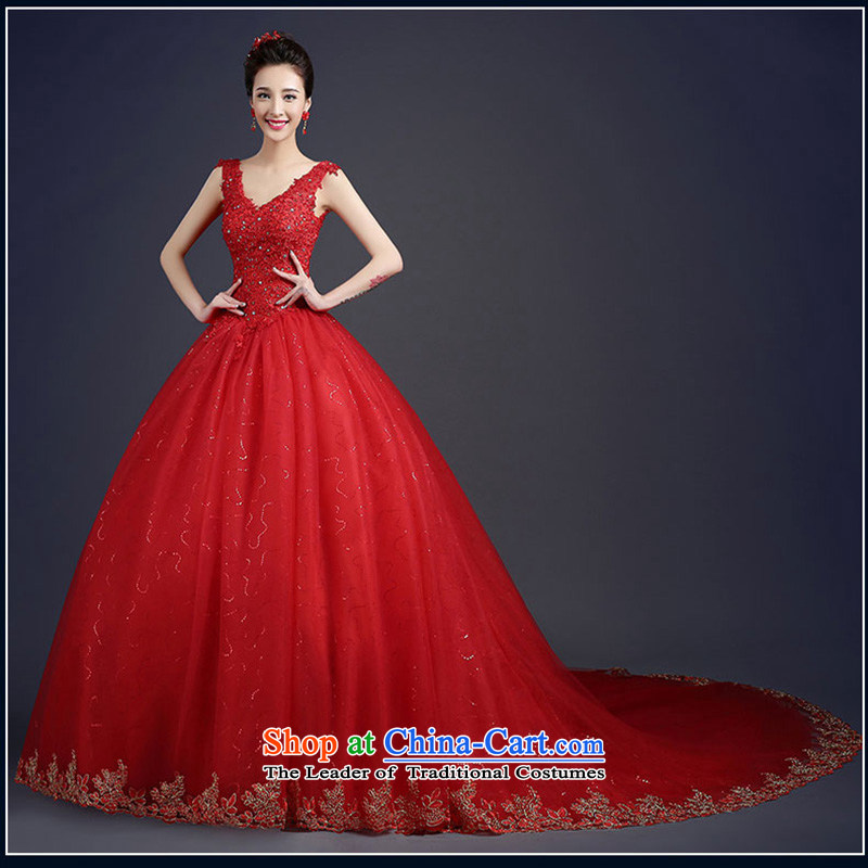 Wedding dresses 2015 Spring New Red wedding summer long tail to align the word shoulders Korean Sau San Diamond red tail) 3-Piece Set , L, Love Su-lan , , , shopping on the Internet