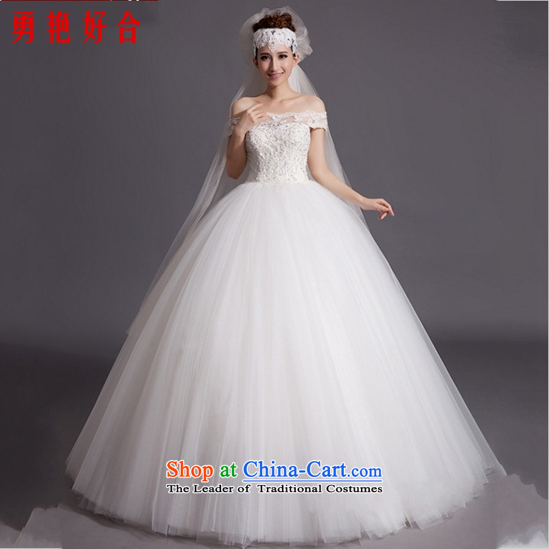 Yong-yeon and bride 2015 wedding dresses new Korean word shoulder trendy pregnant women to align the retro code plain manual wedding Ho Kit with whiteL