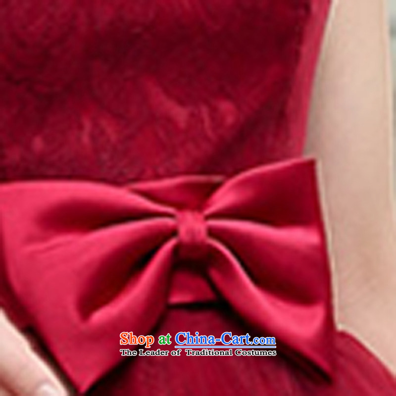 To 2015 dress bon bon skirt female new stylish sleeveless Sau San video thin elegant lace printed fabrics dresses wedding dress wine red M to xiangzuo (shopping on the Internet has been pressed.)