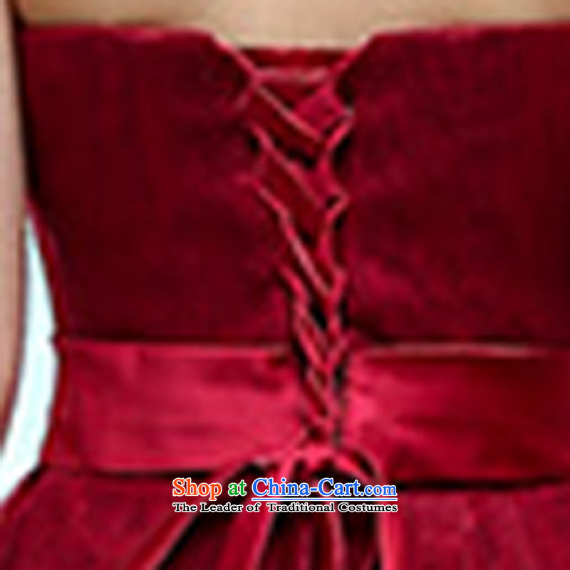 To 2015 dress bon bon skirt female new stylish sleeveless Sau San video thin elegant lace printed fabrics dresses wedding dress wine red M to xiangzuo (shopping on the Internet has been pressed.)