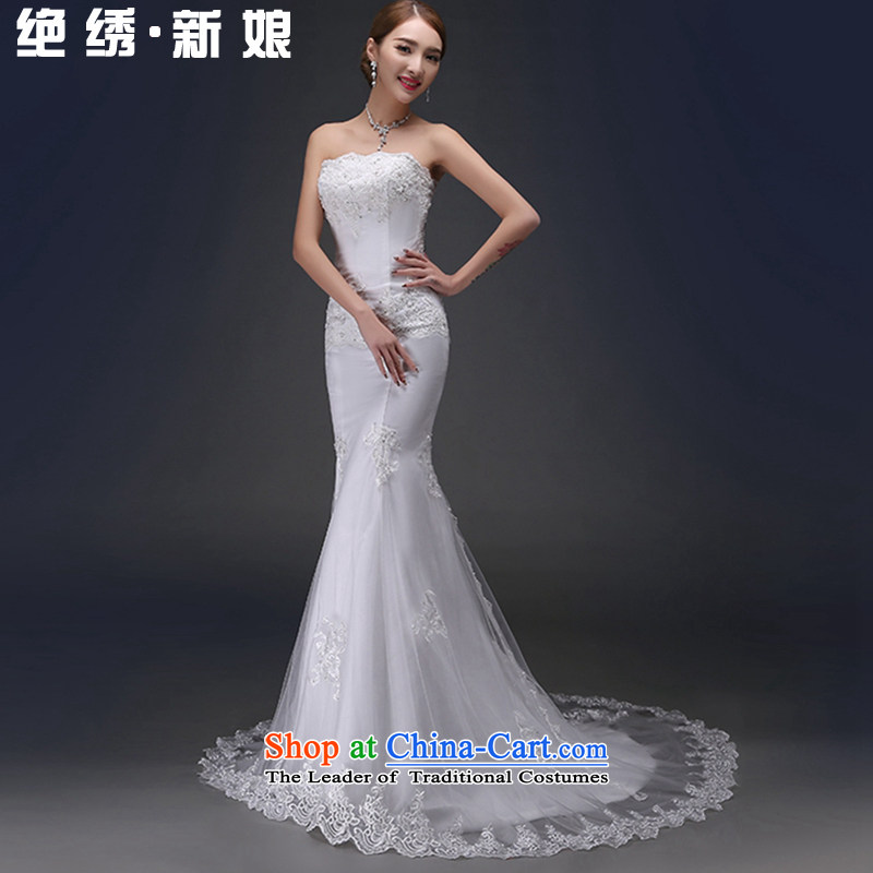2015 Spring/Summer new Korean fashion lace anointed chest Sau San crowsfoot straps thin graphics bride tail wedding dress code 1 S white feet 9 get shipment, Suzhou embroidery bride shopping on the Internet has been pressed.