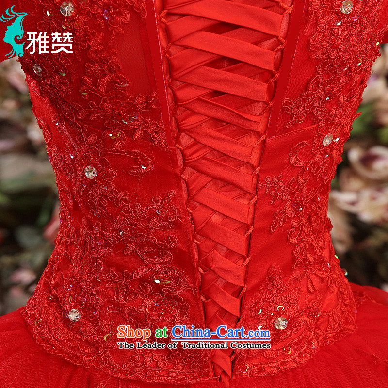 Jacob Chan red wedding to marry field shoulder length tail 2015 new bride autumn and winter Korean long-sleeved lace water drilling upscale red S, Jacob Chan (YAZAN) , , , shopping on the Internet