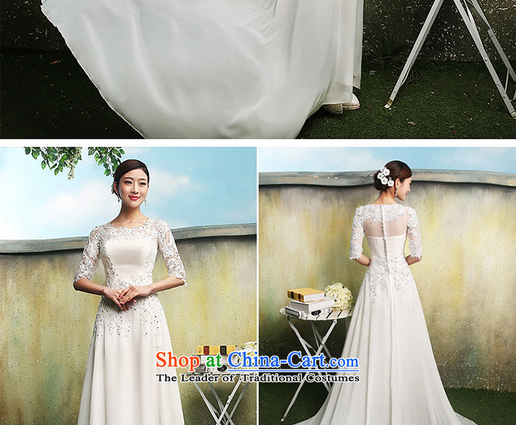 Jacob Chan bride slotted shoulder small trailing wedding dresses in the autumn and winter 2015 cuff new products satin damask chiffon video thin lace stars of the same white L picture, prices, brand platters! The elections are supplied in the national character of distribution, so action, buy now enjoy more preferential! As soon as possible.