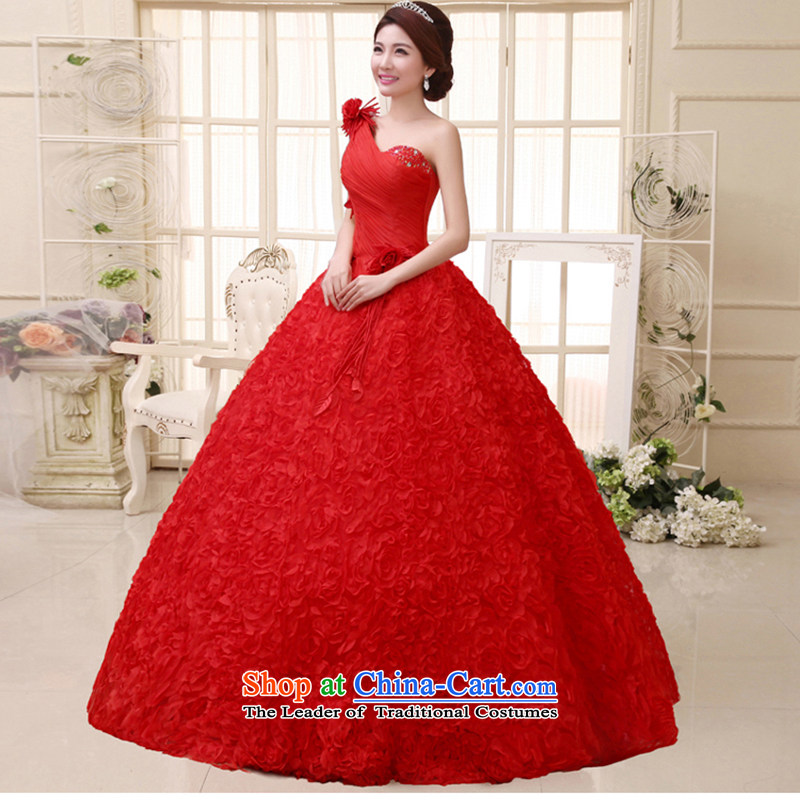 Embroidered bride 2015 won is version wedding dress shoulder flowers sweet Princess Beveled Shoulder to align the wedding is embroidered red S, bride shopping on the Internet has been pressed.