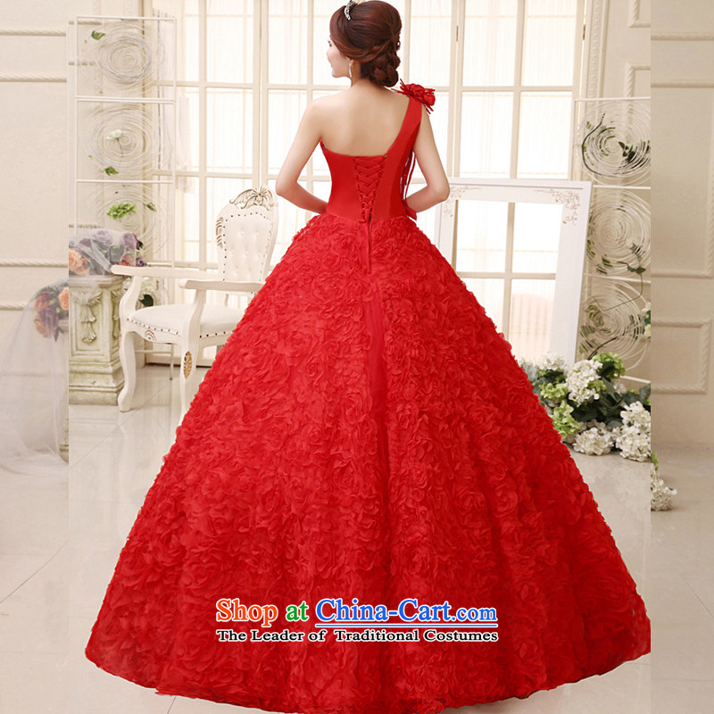 Embroidered bride 2015 won is version wedding dress shoulder flowers sweet Princess Beveled Shoulder to align the wedding is embroidered red S, bride shopping on the Internet has been pressed.