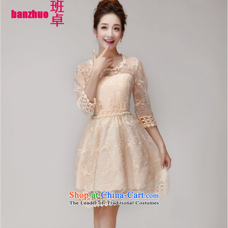 The Taliban Cheuk-yan?xia Korean 2015 new staple Pearl Princess skirt dresses Sau San champagne color and chest bridesmaid services sister skirt small dress apricot?M