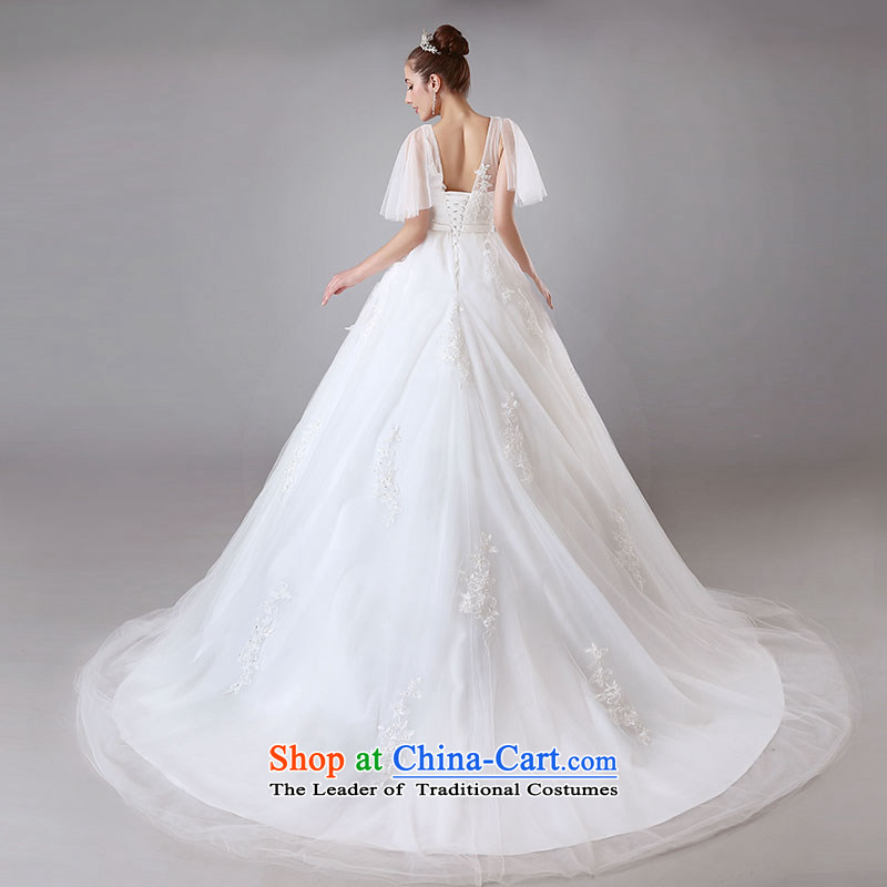 Millennium bride 2015 Summer new word shoulder V-Neck wedding dresses tail marriage with a wedding in cuff H8002 White XL, millennium bride shopping on the Internet has been pressed.