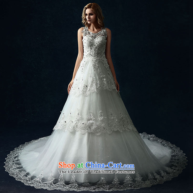 Millennium bride2015 Spring_Summer new shoulders wedding dress bride Han-back lace Drag large tail WhiteXL