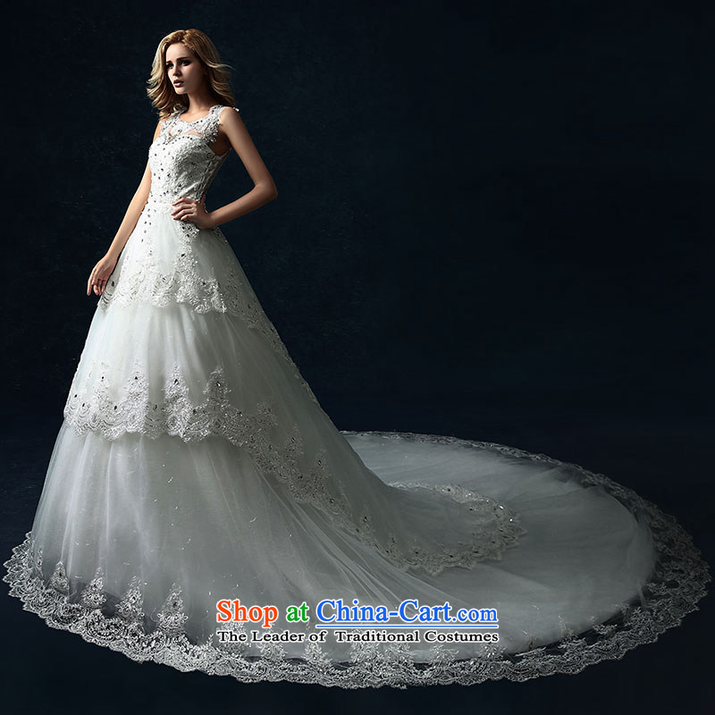 Millennium bride 2015 Spring/Summer new shoulders wedding dress bride Han-back lace Drag large tail White XL, millennium bride shopping on the Internet has been pressed.
