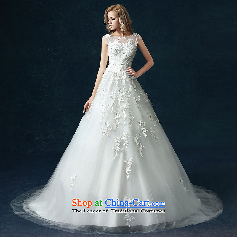 Millennium bride 2015 Summer new lace shoulders and chest bon bon skirt around long tail large wedding White XL