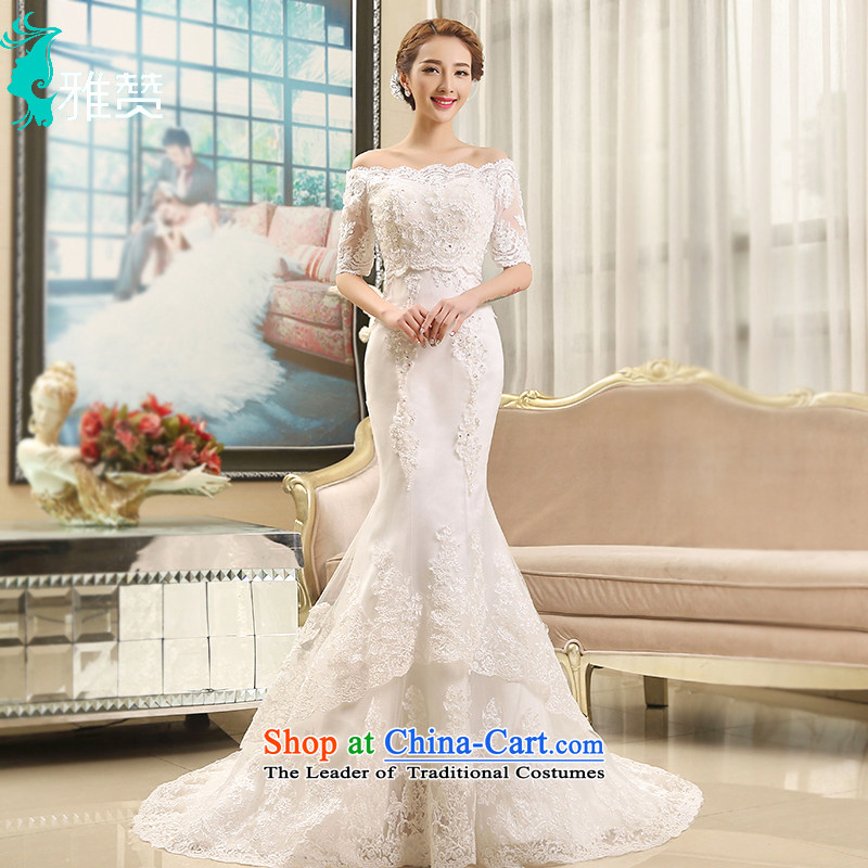 Wipe the chest of Jacob Chan field shoulder crowsfoot wedding small trailing wedding dresses 2015 new Korean Sau San Foutune of summer and fall out chest + one field shoulder tail_ _A_ L