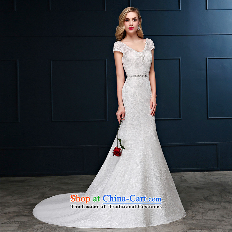 Summer 2015 new Korean shoulders large graphics thin straps crowsfoot Sau San marriages Sau San tail wedding dresses white L 2 feet 1 Suzhou shipment, waist embroidered bride shopping on the Internet has been pressed.