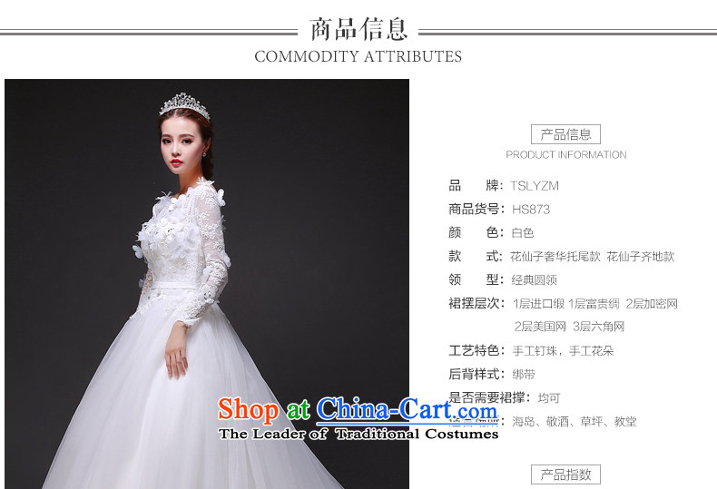 The bride tail tslyzm wedding dress of autumn and winter 2015 new long-sleeved package shoulder round-neck collar Flower Fairies