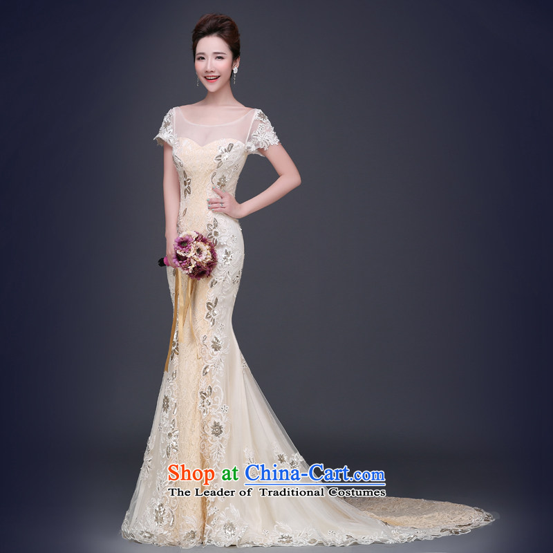 Jie Mija 2015 new stylish slotted shoulder tail wedding dresses summer bride anointed chest Sau San video wedding summer thin champagne color XXL, Jie mia , , , shopping on the Internet