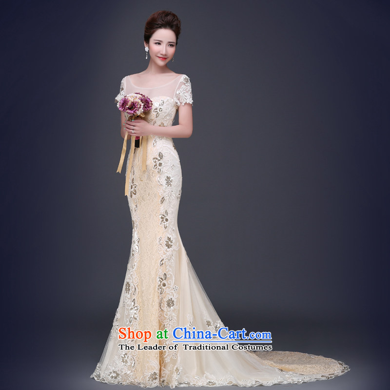 Jie Mija 2015 new stylish slotted shoulder tail wedding dresses summer bride anointed chest Sau San video wedding summer thin champagne color XXL, Jie mia , , , shopping on the Internet