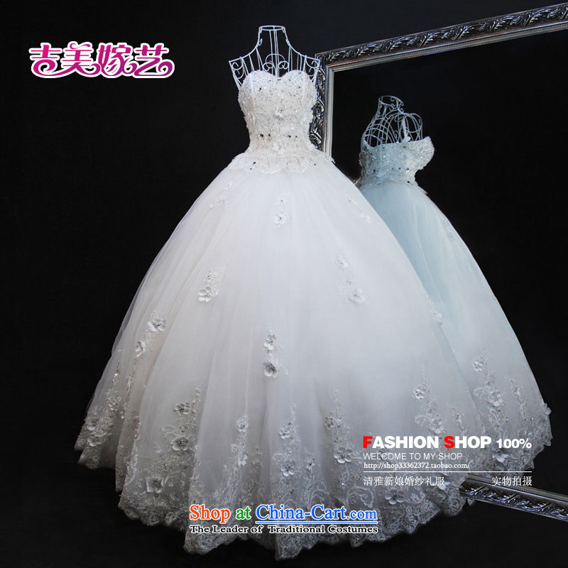 Kyrgyz-US married Korean version of the new arts and wipe off-chip flowers align chest to bride wedding dresses HS744 bride wedding white XS