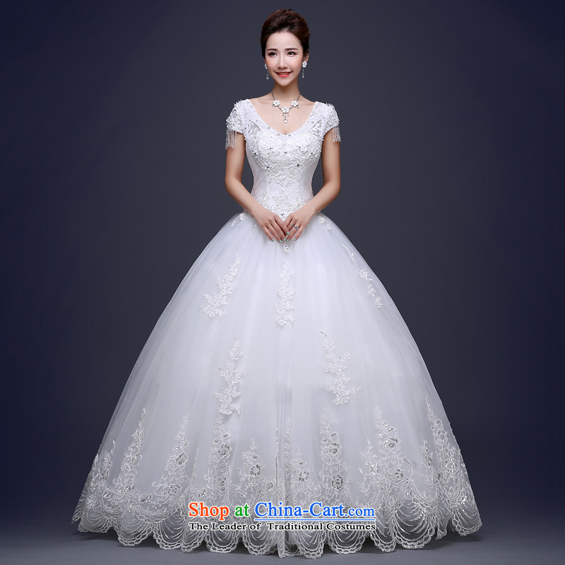 Jie mija upscale bride wedding dresses new Word 2015 Korean fashion shoulder lace flowers to align graphics thin white L Summer Wedding