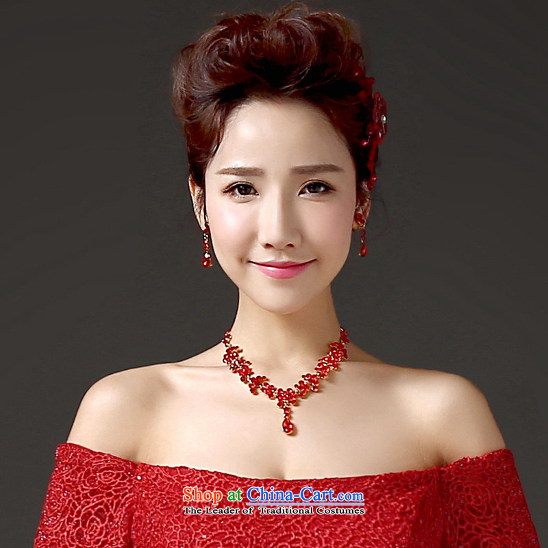 In 2015, Friends bride wedding dresses accessories bride Head Ornaments necklaces earrings three piece Korean water drilling red bride jewelry necklaces, earrings Yi (LANYI) , , , shopping on the Internet