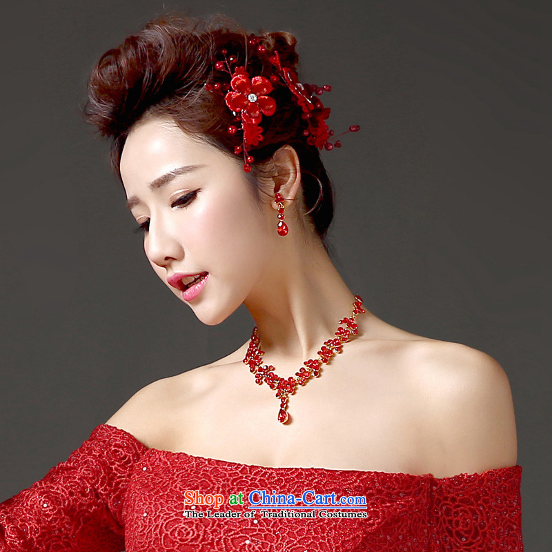 In 2015, Friends bride wedding dresses accessories bride Head Ornaments necklaces earrings three piece Korean water drilling red bride jewelry necklaces, earrings Yi (LANYI) , , , shopping on the Internet