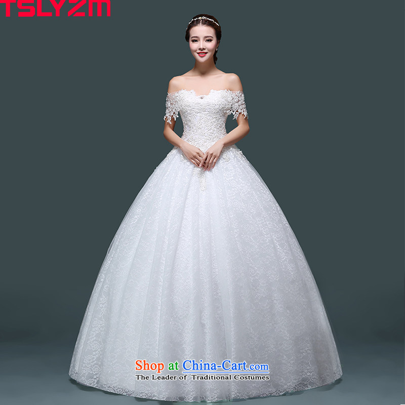 The word bride tslyzm shoulder wedding lace white align to bind with the new 2015 autumn and winter Korean married out of new wedding white S