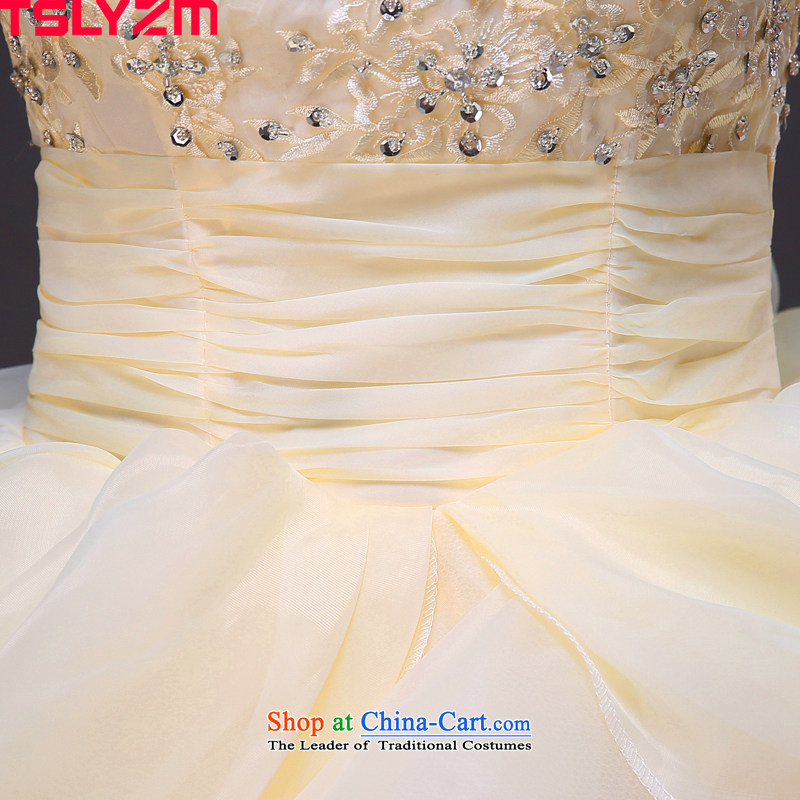 Before long after short tslyzm wedding dress bride strap shoulders small trailing 2015 new autumn and winter Korean Foutune of champagne color wedding light beige xl,tslyzm,,, shopping on the Internet