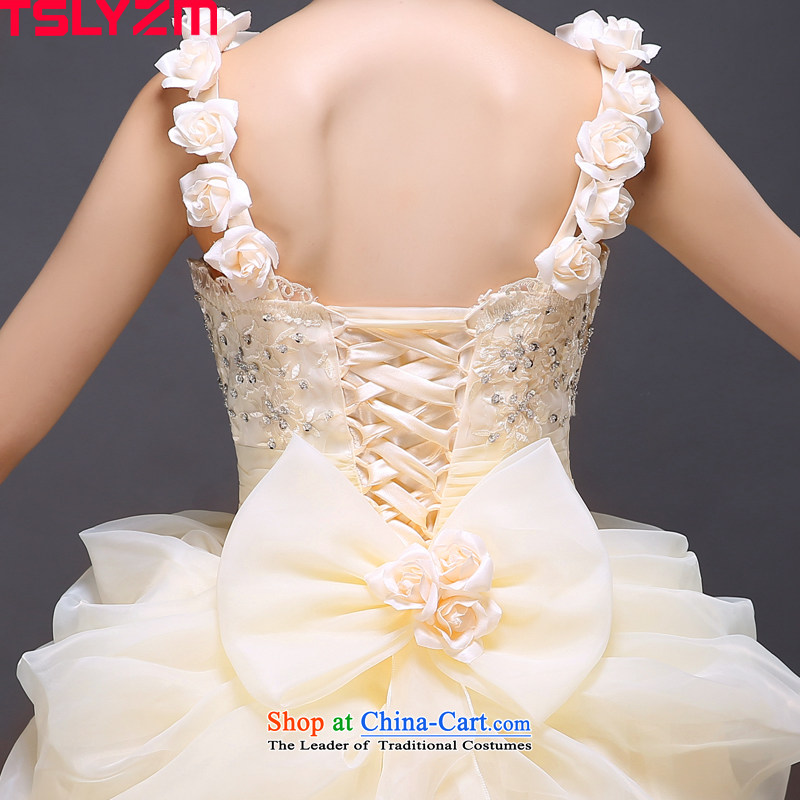 Before long after short tslyzm wedding dress bride strap shoulders small trailing 2015 new autumn and winter Korean Foutune of champagne color wedding light beige xl,tslyzm,,, shopping on the Internet