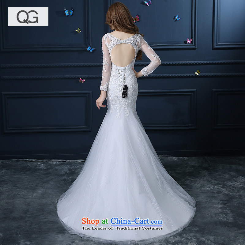 Wedding dress 2015 new summer crowsfoot tail wedding long-sleeved video thin the word   white XS, dumping of the shoulder the wedding dress shopping on the Internet has been pressed.