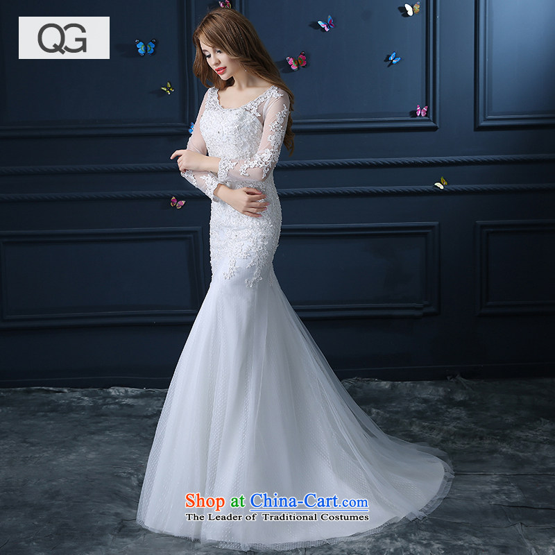Wedding dress 2015 new summer crowsfoot tail wedding long-sleeved video thin the word   white XS, dumping of the shoulder the wedding dress shopping on the Internet has been pressed.