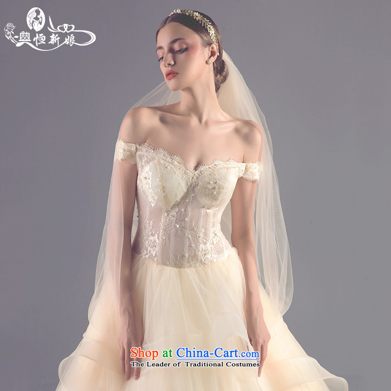Noritsune bride new 2015 Korean version of large tail fluoroscopy and chest straps wedding word large shoulder wedding Girls High Side Custom) Marriage dedicated dress champagne color S noritsune bride shopping on the Internet has been pressed.