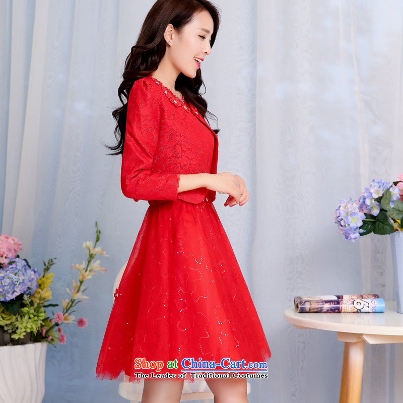 The Korean version of the 2015 spring and autumn OVBE Load New Sau San video thin elegant dresses kit skirt temperament lace evening dress wedding two kits female red XL,OVBE,,, shopping on the Internet
