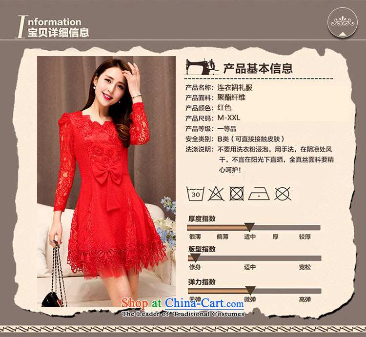  The Korean version of the 2015 spring and autumn OVBE Load New Sau San video thin elegant evening dresses wedding temperament ripple for long-sleeved lace dresses female red XL Photo, prices, brand platters! The elections are supplied in the national character of distribution, so action, buy now enjoy more preferential! As soon as possible.