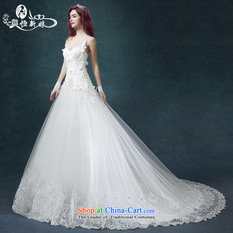 Noritsune bride 2015 Summer Korean style wedding dress shoulder straps on each side of the tail wedding lace large graphics thin sexy female deep V fluoroscopy side strap whiteM