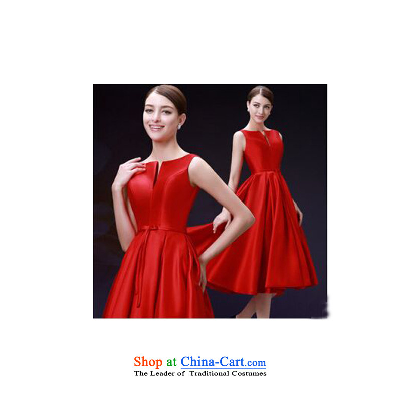 2015 new bride wedding bows to a Female dress damask strap sleeveless red dress autumn red?S