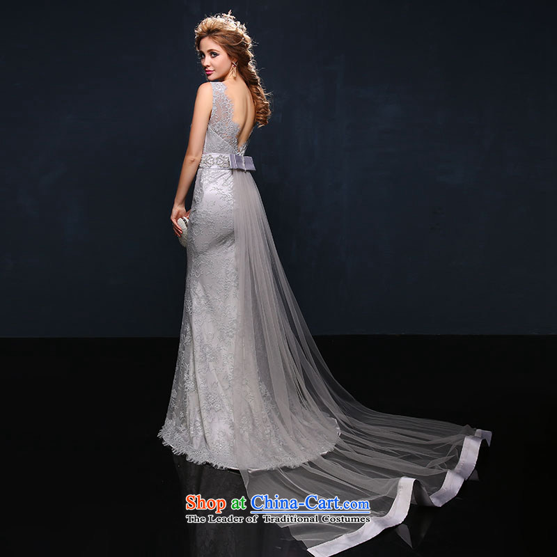 The bride crowsfoot bows services 2015 Summer new Korean shoulders long red lace banquet dinner dress gray Sau San , L, Sin Sin Introduction , , , shopping on the Internet