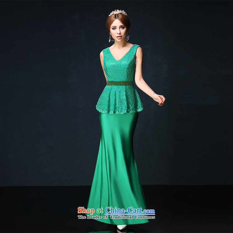 Toasting champagne bride services 2015 Spring/Summer new shoulders V-Neck Sau San evening dresses long crowsfoot stage shows green, Sin-sin Introduction , , , shopping on the Internet