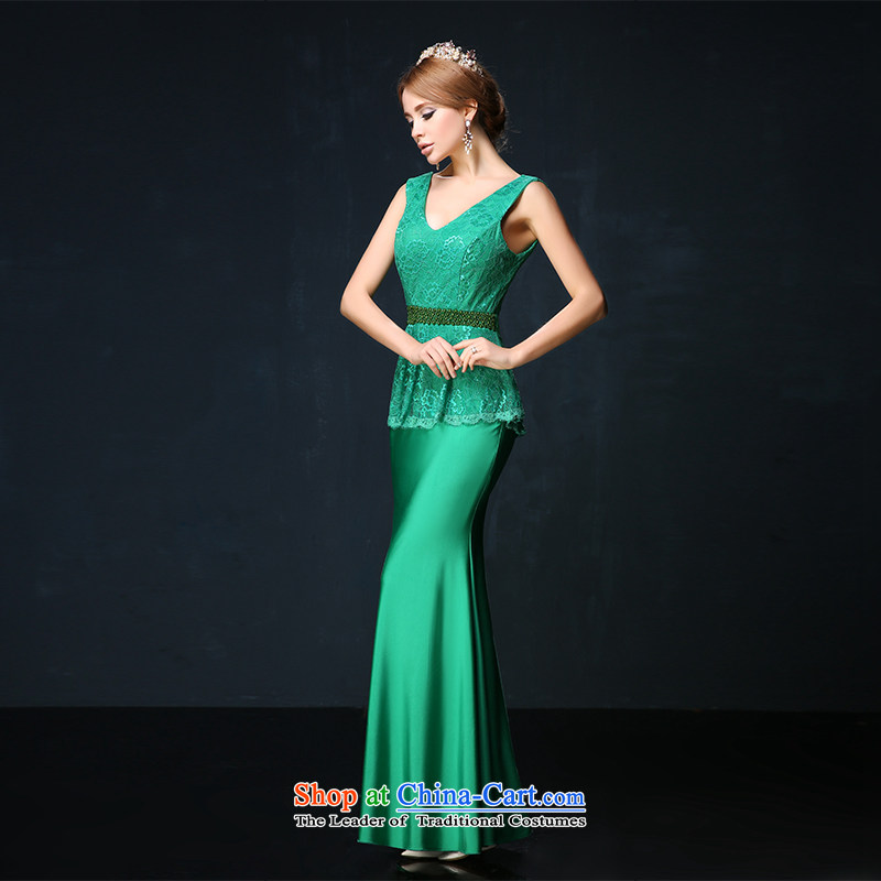 Toasting champagne bride services 2015 Spring/Summer new shoulders V-Neck Sau San evening dresses long crowsfoot stage shows green, Sin-sin Introduction , , , shopping on the Internet