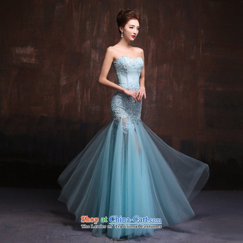2015 Spring/summer evening dress the new Korean lace anointed chest marriages crowsfoot bows service banquet long dresses made ice blue-size, Sin Sin Introduction , , , shopping on the Internet