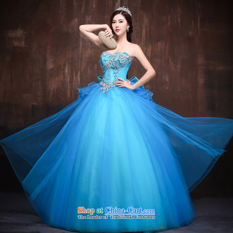 Sin Sin Kai Edge 2015 new wedding dresses Korean version of Crystal drill Luxury depilation chest dress skirt the color blue to given size