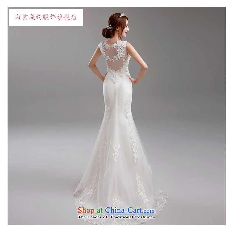 The first white lace deep into about v-neck Korean Princess Bride crowsfoot tail Sau San wedding dresses autumn 2015) Wedding white S white first into about shopping on the Internet has been pressed.