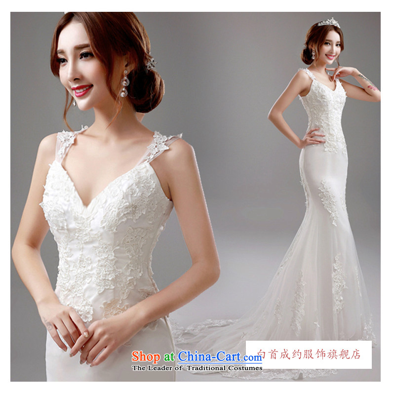 The first white lace deep into about v-neck Korean Princess Bride crowsfoot tail Sau San wedding dresses autumn 2015) Wedding white S white first into about shopping on the Internet has been pressed.
