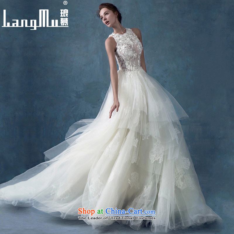The 2015 summer Luang new stylish bride wedding minimalist marriage wedding retro-shoulder tail lace wedding m WhiteS