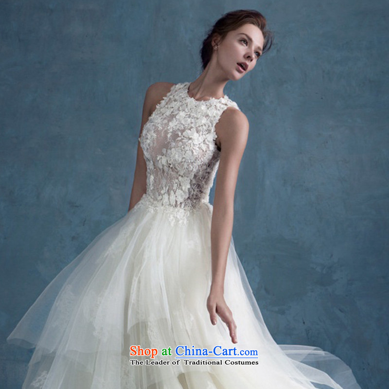 The 2015 summer Luang new stylish bride wedding minimalist marriage wedding retro-shoulder tail lace wedding m White S, Luang in , , , shopping on the Internet