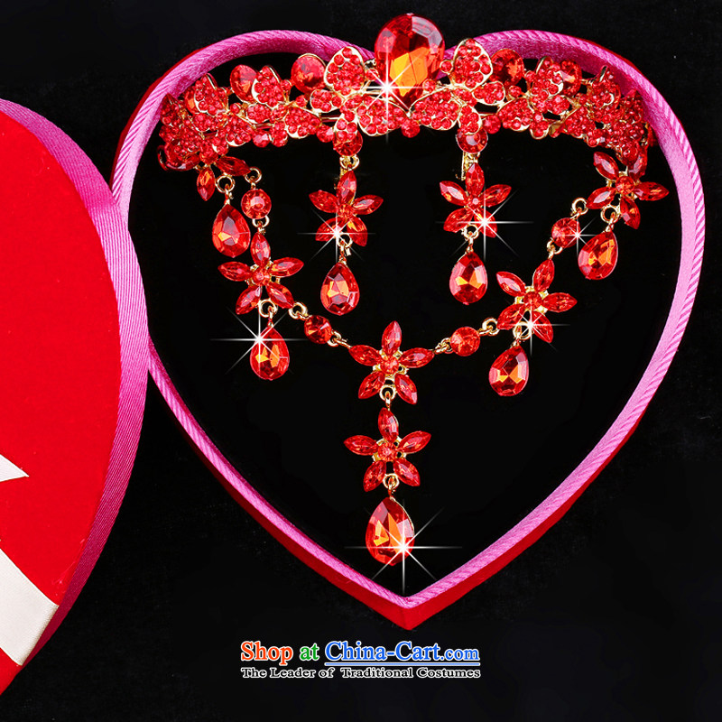 Time Syrian brides red Head Ornaments Crown necklace earrings kit three butterfly flowers Jewelry marry hair decorations wedding accessories crown, Syria has been pressed time shopping on the Internet