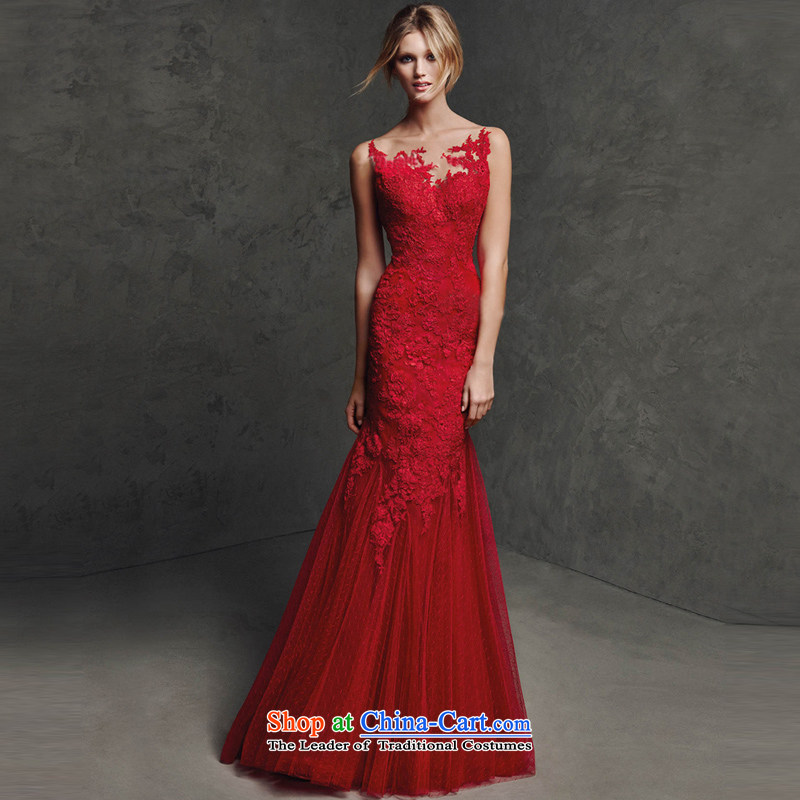 The new Word 2015 shoulder wedding services bows red lace long-sleeved back crowsfoot Sau San evening dresses long marriage wedding long-sleeved) S, plumbing, , , , shopping on the Internet