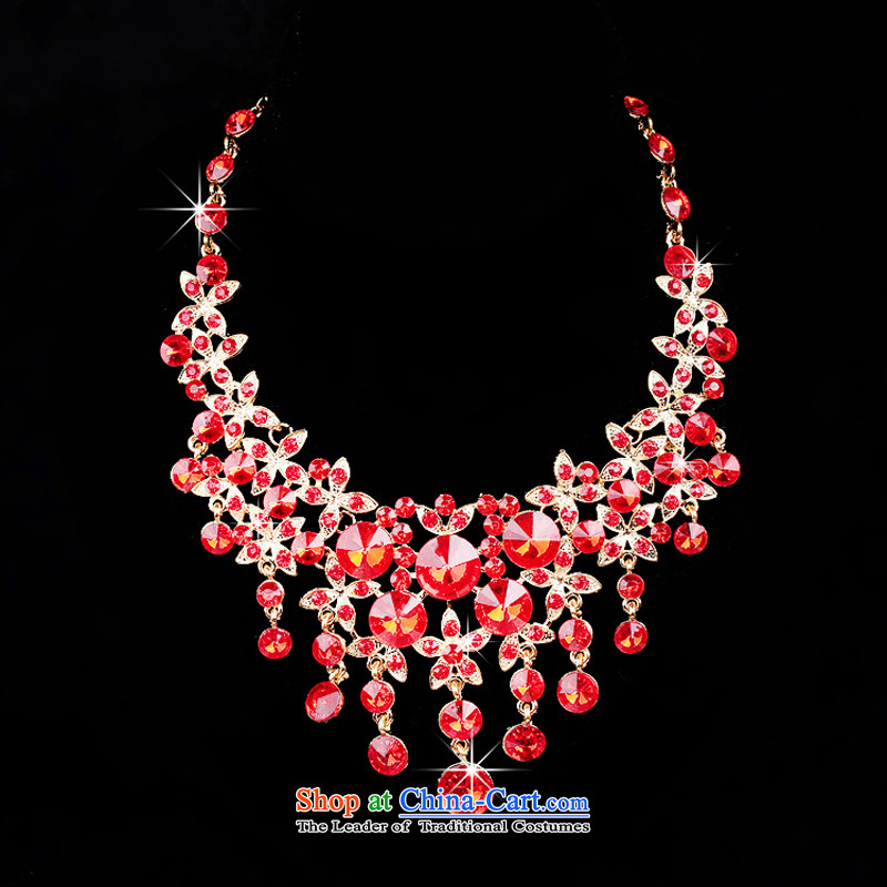 Syria Korean time water drilling marriage jewelry and ornaments Bridal Suite red necklace crown three piece of jewelry wedding gift Accessories Kits, Syria has been pressed time shopping on the Internet