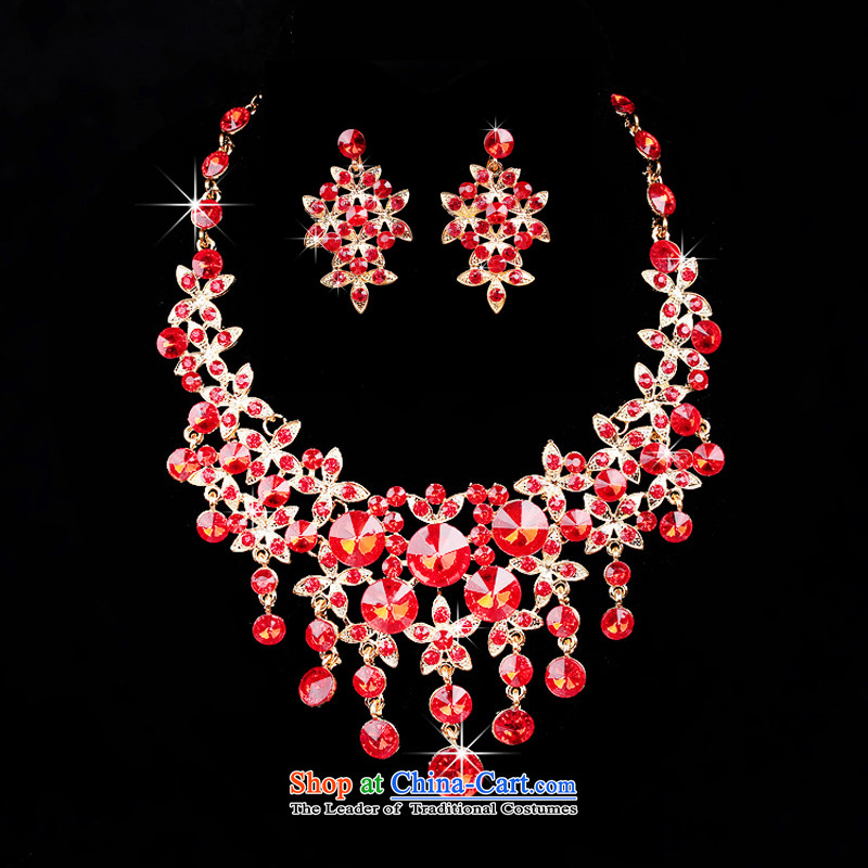 Syria Korean time water drilling marriage jewelry and ornaments Bridal Suite red necklace crown three piece of jewelry wedding gift Accessories Kits, Syria has been pressed time shopping on the Internet