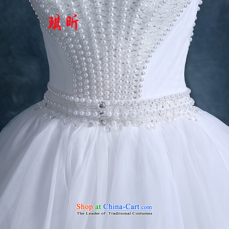 The litany of autumn 2015 Qi new stylish wedding dress bride Korean shoulders round-neck collar lace retro graphics thin Pearl White M Qi Xin , , , shopping on the Internet