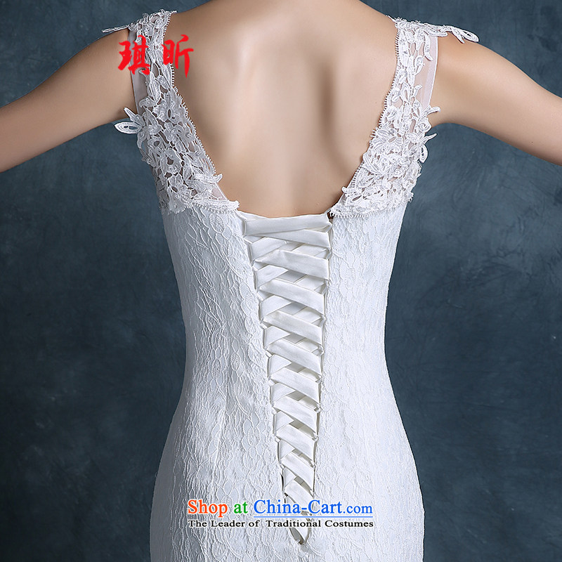 Xin Qi Crowsfoot Wedding 2015 new stylish Korean autumn and winter shoulders V-Neck small trailing video thin bride wedding dress White M Qi Xin , , , shopping on the Internet